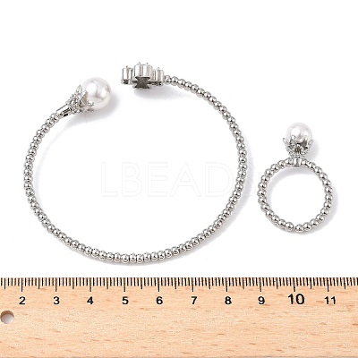 Heart Clover Brass Micro Pave Cubic Zirconia Cuff Bangles & Rings Sets for Women SJEW-R002-02P-02-1