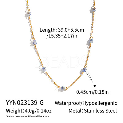 Minimalist Natural Stone Rondelle Beaded with 304 Stainless Steel Link Chain Necklaces JB6802-1-1