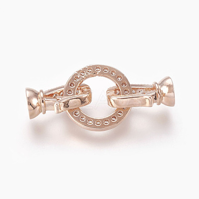Brass Micro Pave Cubic Zirconia Fold Over Clasps KK-P164-14RG-1