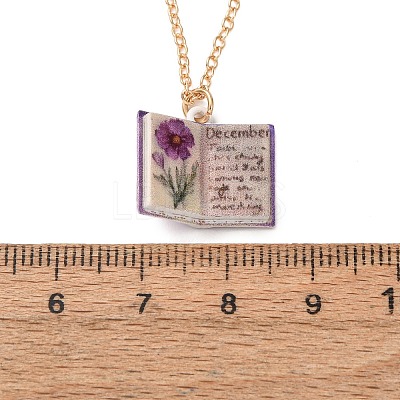 Brass Enamel Book Pendant Necklaces for Women KK-CBAF5B9-01G-12-1