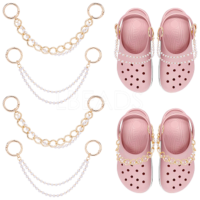 2set ABS Plastic Pearl Beaded Double-strand Shoe Charms Chains DIY-PH0007-07-1