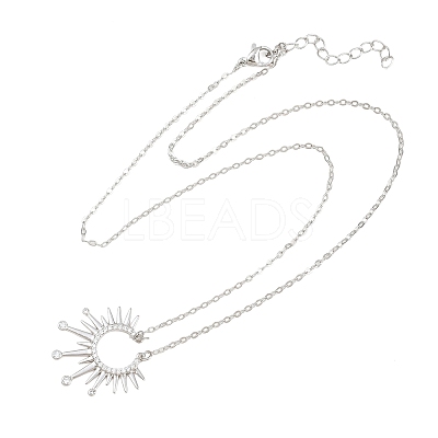 Brass Micro Pave Clear Cubic Zirconia Sun Pendant Necklaces KK-CBA4547-09P-1