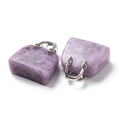 Natural Lepidolite/Purple Mica Stone Brass Pendants KK-E274-01P-08-1
