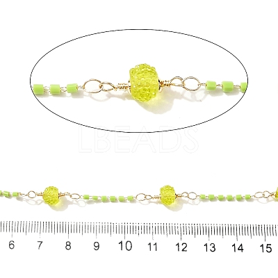 Brass Hexagonal Column Glass Seaded Beaded & Resin Round Beaded Link Chains CHC-G026-01G-1