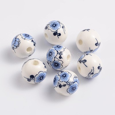 Floral Printed Porcelain Beads CF181Y-1