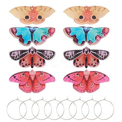4 Pairs 4 Colors Butterfly Alloy & Acrylic Hoop Earrings EJEW-TA0001-88A-1
