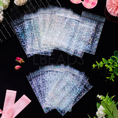50Pcs Double Face Laser Rectangle PE Cellophane Bags ABAG-TAC0013-14B-1