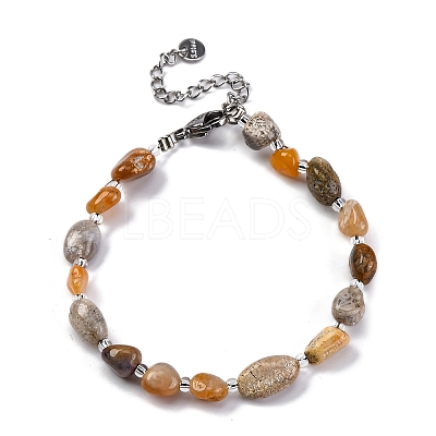 Natural Fossil Coral Beaded Bracelets for Women G-P563-07P-02-1