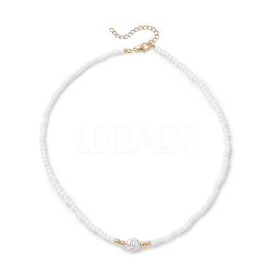 Plastic Imitation Keshi Pearl & Round Glass Seed Beaded Necklaces for Women NJEW-JN05462-1
