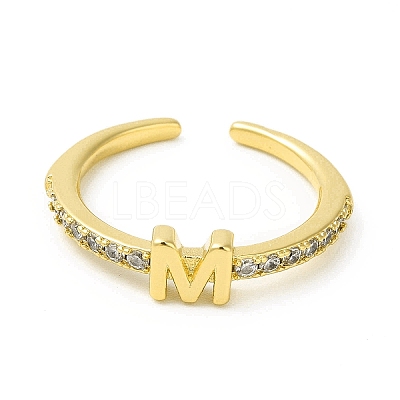 Clear Cubic Zirconia Initial Letter Open Cuff Ring RJEW-H120-09G-M-1