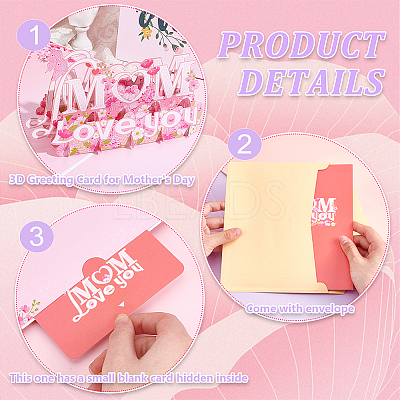 2 Sets 2 Styles Mother's Day 3D Pop Up Paper Greeting Card for Birthday Day AJEW-GA0006-97-1
