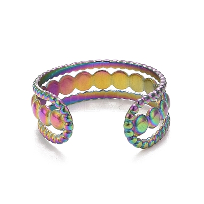 Ion Plating(IP) Rainbow Color 304 Stainless Steel Triple Line Open Cuff Ring for Women RJEW-C025-07M-1