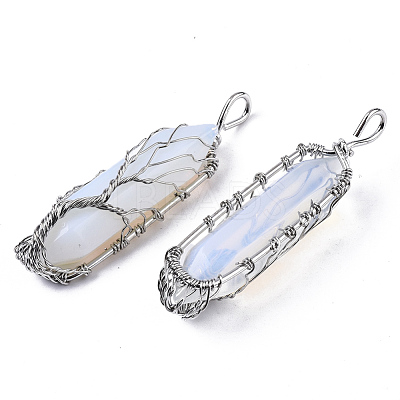 Opalite Big Wire Wrapped Pointed Pendants G-T133-P02F-1