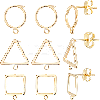 24Pcs 3 Style Square & Triangle & Ring Brass Stud Earring Findings KK-BBC0012-84-1