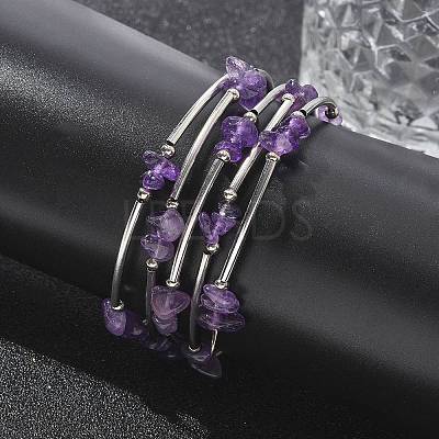 Natural  Amethyst Chip Warp Bracelets BJEW-JB01517-02-1