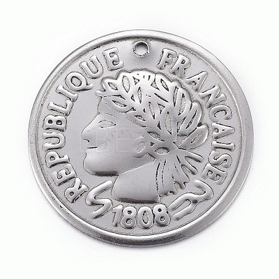 304 Stainless Steel Coin Pendants STAS-P218-03-1