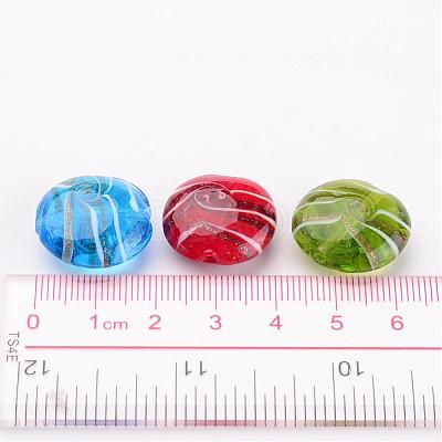 Mixed Color Flat Round Handmade Gold Sand Lampwork Beads X-DT338J-1