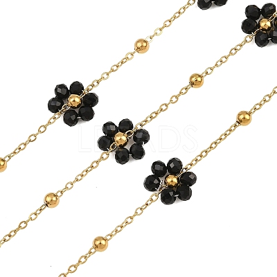 Glass & 304 Stainless Steel Cable Chain Beaded Chains SA-CBAD321-03E-1