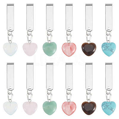 12Pcs 6 Styles Heart Natural & Synthetic Gemstone Shoe Charms HJEW-CA00019-1