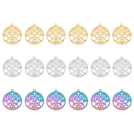 DICOSMETIC 18Pcs 3 Colors 304 Stainless Steel Pendants STAS-DC0011-73-1