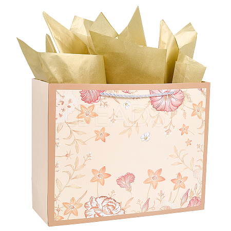1Pc Flower Printed Paper Gift Bags with Rope Handle ABAG-SP0001-30C-1