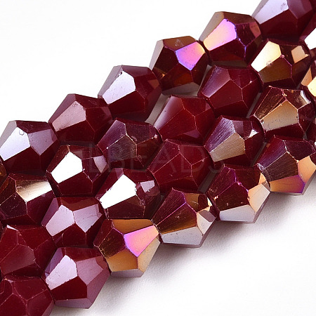 Opaque Solid Color Electroplate Glass Beads Strands EGLA-A039-P6mm-B22-1