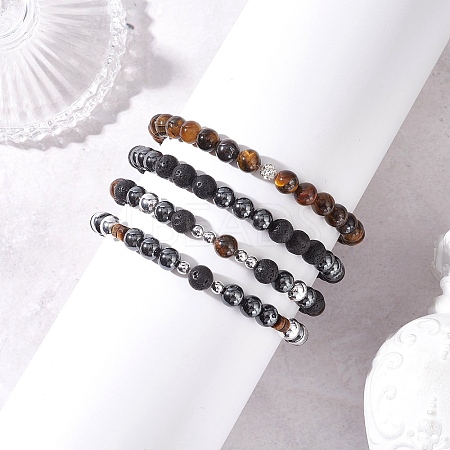 4Pcs Natural & Synthetic Mixed Gemstone Round Beads Stretch Bracelets for Women BJEW-JB12556-1