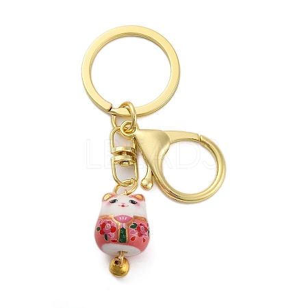 Fortune Cat Porcelain Pendant Keychain KEYC-G064-02F-1