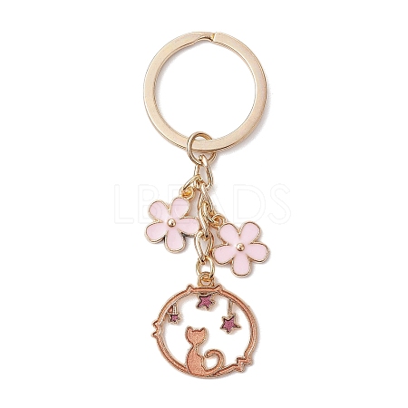 Cat & Flower Alloy Enamel Keychains KEYC-JKC01062-1