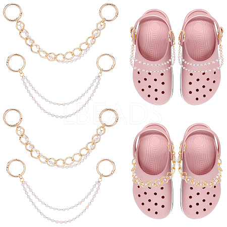   2set ABS Plastic Pearl Beaded Double-strand Shoe Charms Chains DIY-PH0007-07-1