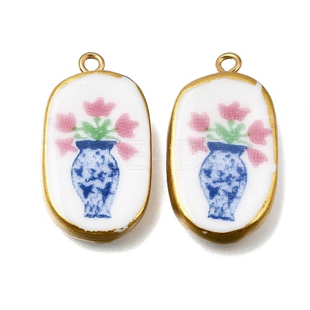Fruit & Floral & Animals Printed Handmade Porcelain Pendants X-STAS-Z207-01G-07-1