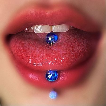 304 Stainless Steel with Acrylic Round Ball Straight Barbell Tongue Rings FS-WG99CB2-10-1