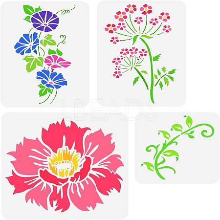 4Pcs 4 Styles PET Hollow Out Drawing Painting Stencils Sets DIY-WH0383-0084-1