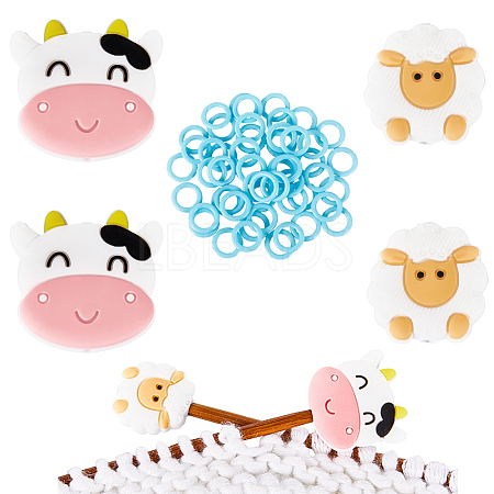 4Pcs 2 Styles Sheep & Cow Silicone Beads Knitting Needle Protectors/Knitting Needle Stoppers DIY-SC0023-94-1