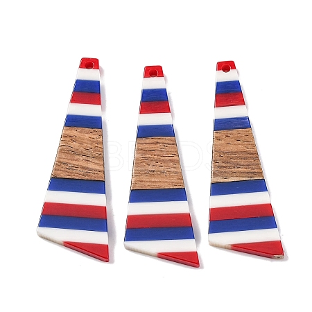 Independence Day Opaque Striped Resin & Walnut Wood Pendants RESI-U010-02D-1