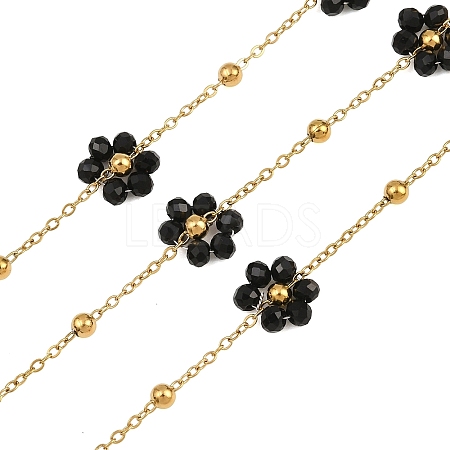 Glass & 304 Stainless Steel Cable Chain Beaded Chains SA-CBAD321-03E-1