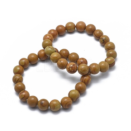 Natural Wood Lace Stone Bead Stretch Bracelets BJEW-K212-C-041-1