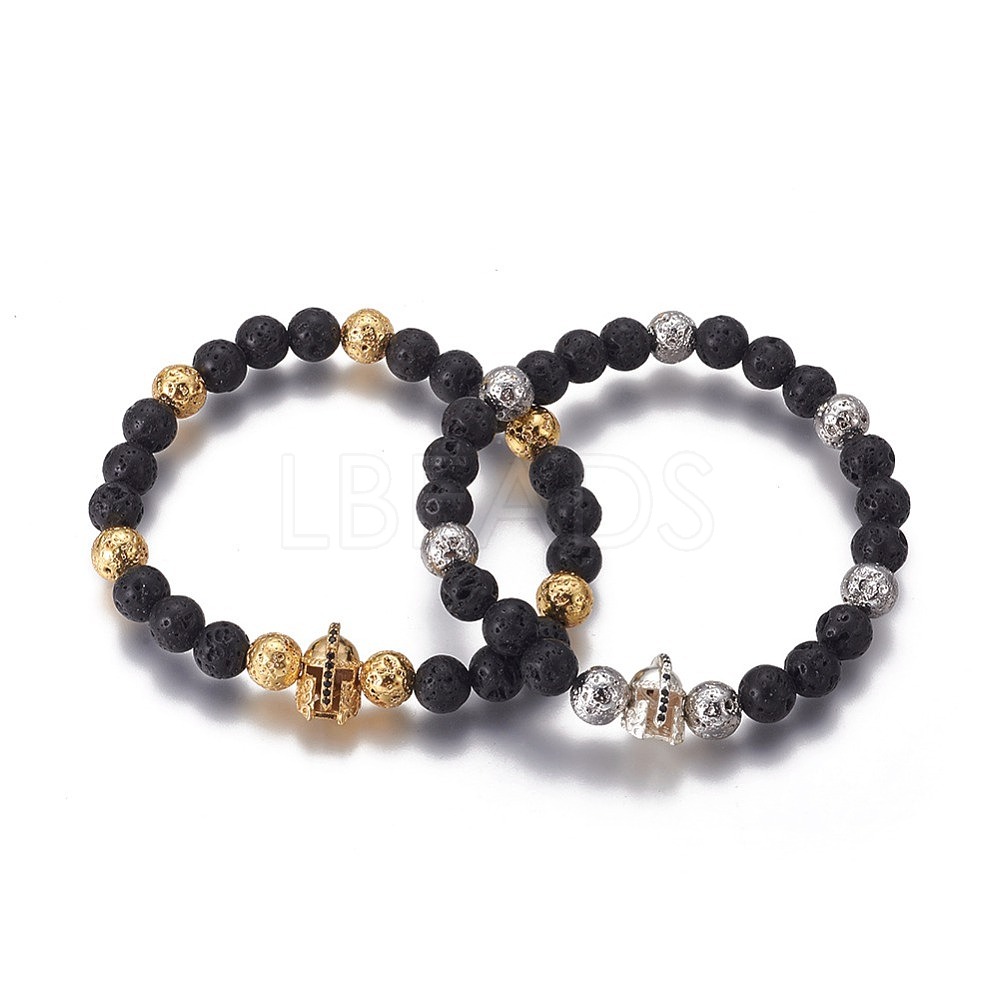 Natural Lava Rock Round Beaded Stretch Bracelets - Lbeads.com