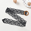 Cloth Woven Rhombus with Wood Chain Belts for Women AJEW-WH20019-125C-7