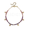 Natural Ruby & Rhodonite & Amethyst Faceted Round and Pearl Beaded Anklets AJEW-AN00872-02-3