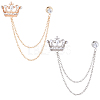 Gorgecraft 2Pcs 2 Colors Crystal Rhinestone Crown Hanging Chain Brooches JEWB-GF0001-35-1