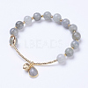 Natural Larvikite Charm Stretch Bracelets BJEW-E339-11A-1