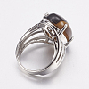 Natural Tiger Eye Wide Band Finger Rings X-RJEW-K224-A18-2