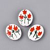 Hand Painted Tulip Flower Oval Porcelain Beads PORC-N012-11A-1