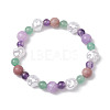 Round Natural Amethyst & Dyed Yellow Jade & Green Aventurine & Rhodonite & Nuggets Plastic Imitation Pearl Beaded Stretch Bracelets for Women BJEW-JB10629-1