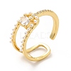 Clear Cubic Zirconia Square Knot Open Cuff Ring with Plastic Pearl Beaded KK-H439-14G-1