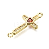 Brass Orange Red Cubic Zirconia Cross Connector Charms ZIRC-I070-018G-2