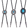 3Pcs 3 Style Adjustable Zinc Alloy Pave Synthetic Turquoise Oval/Flat Round Pendant Black PU Leather Cord Lariat Necklaces NJEW-ME0001-02-1