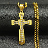 201 Stainless Steel Crystal Rhinestone Religion Cross Pendant Necklaces NJEW-H065-08G-1