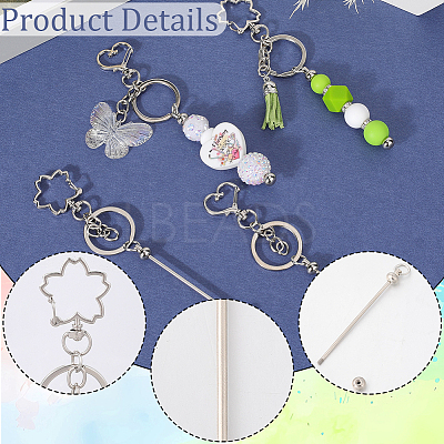 10Pcs Iron Bar Beadable Keychain KEYC-SC0001-76-1